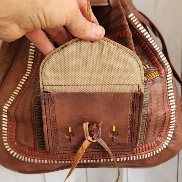 Moroccan leather bag engraved handmade leather bag, - Picture 4 of 10